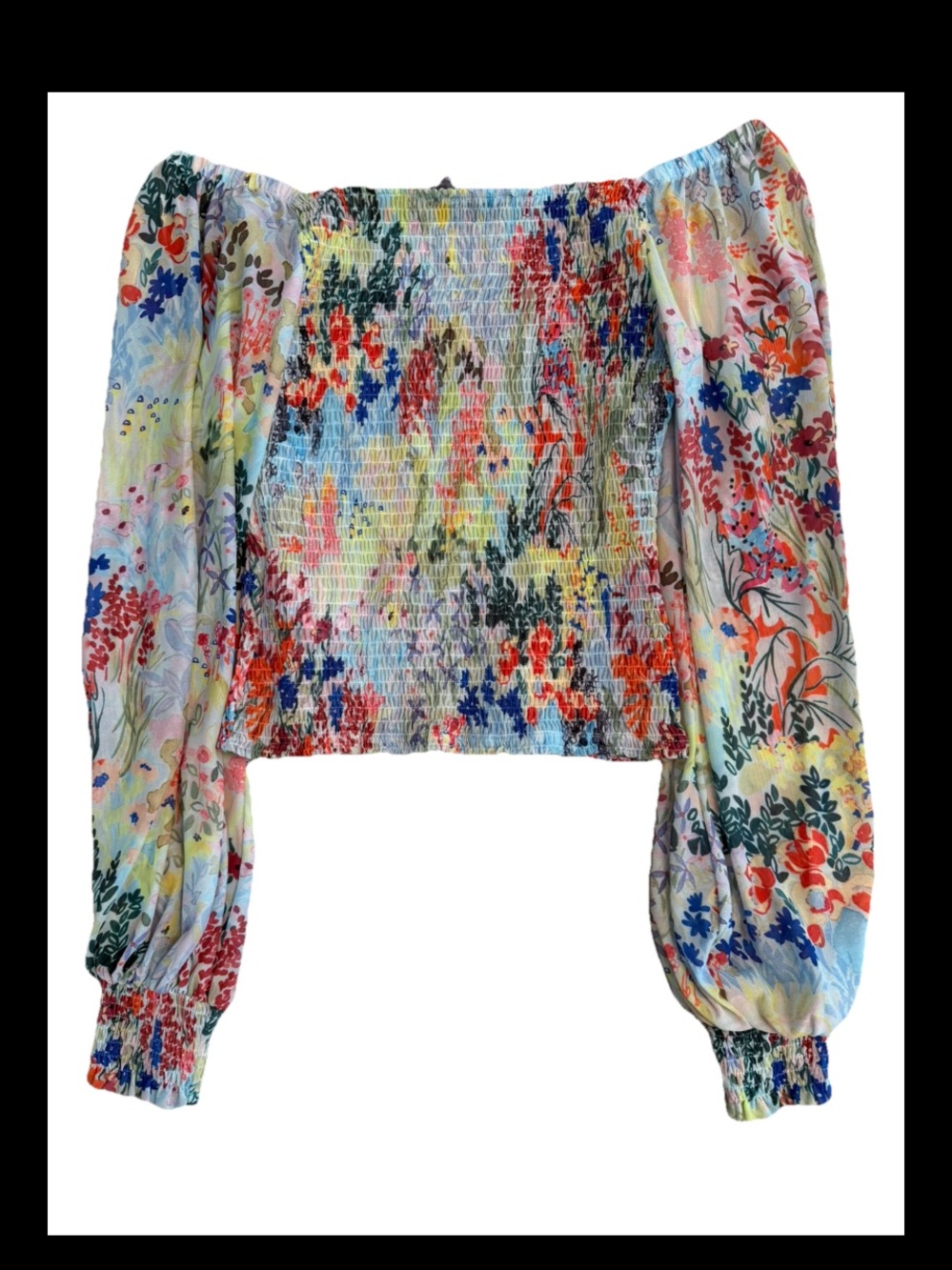 Cottagecore Coquette nymphet  Anthropologie Smocked Mesh Top Pastel Floral Crop